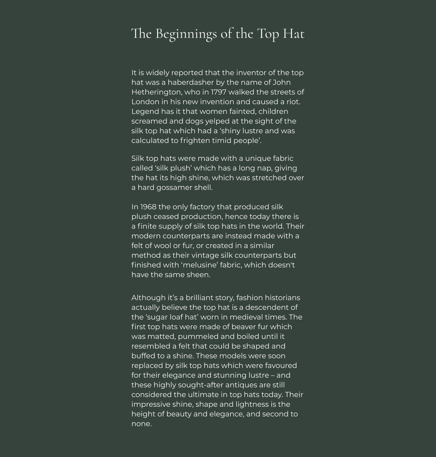 Top Hat History & Etiquette Oliver Brown, London Oliver Brown