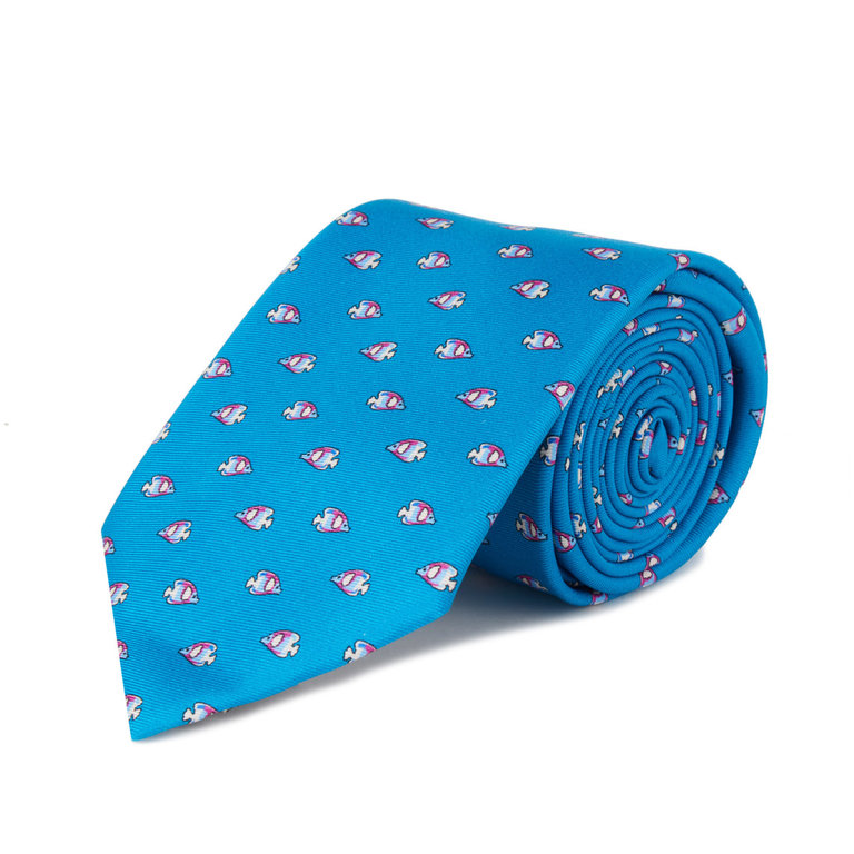 Silk tie, Fish - Blue