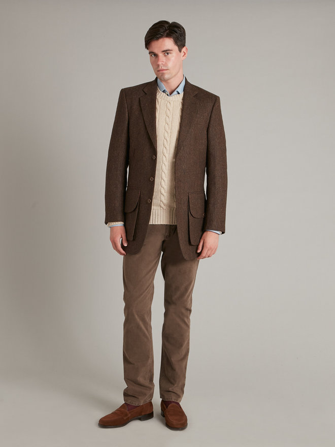 Country Jacket with Half Belt - Green - Size : 42LG