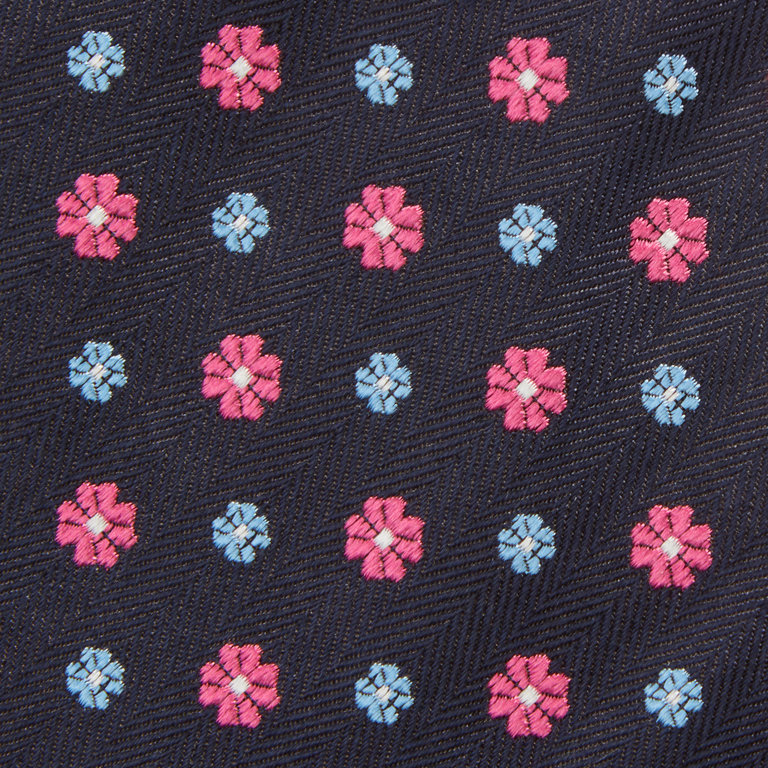 Woven Silk Tie, Flowers - Pink