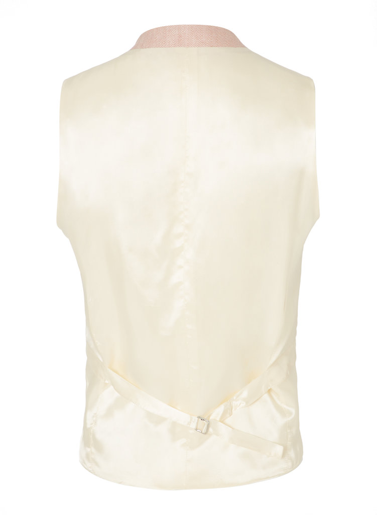 Double Breasted Silk Waistcoat with Piping - Pale Pink Herringbone