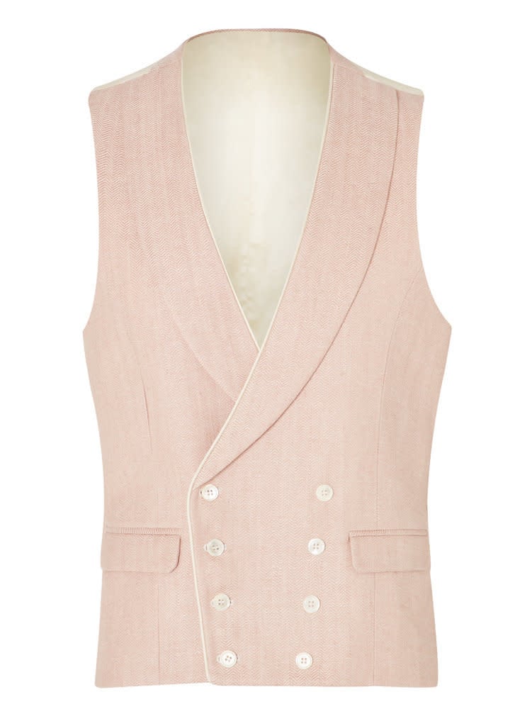 Double Breasted Silk Waistcoat WITHOUT piping - Pale Pink Herringbone