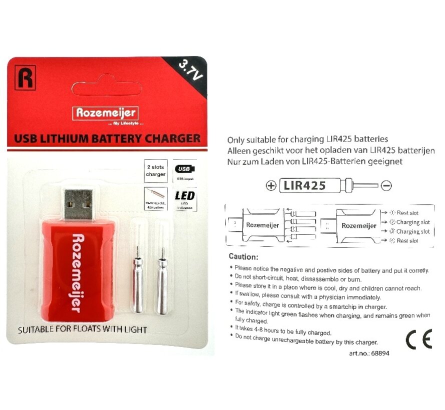 Rozemeijer USB Lithium Battery Charger incl. 2pcs oplaadbare batterijen