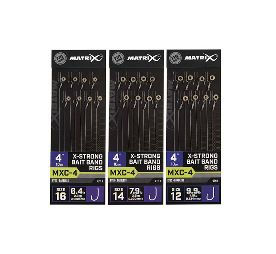 MXC-4 X-Strong Bait Band Rigs Barbless 10cm  (8stuks)