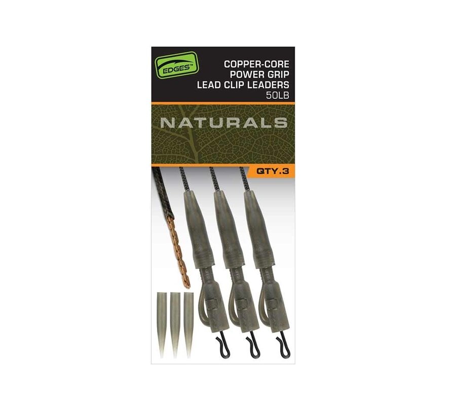 Edges Naturals Copper-Core Power Grip Lead Clip Leaders (3stuks) 50lb