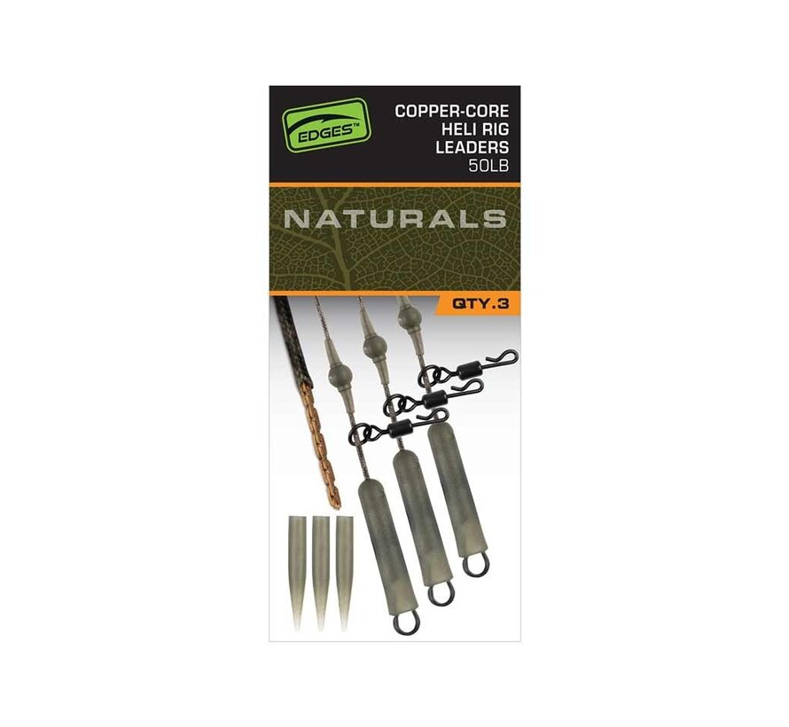 Edges Naturals Copper-Core Heli Rig Leaders (3stuks) 50lb