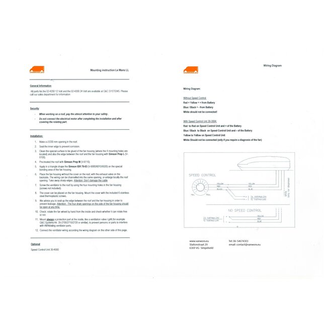 Installation manual LeMans Brushless