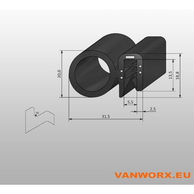 Afdichtingsprofiel met kraal 1,5-3 mm