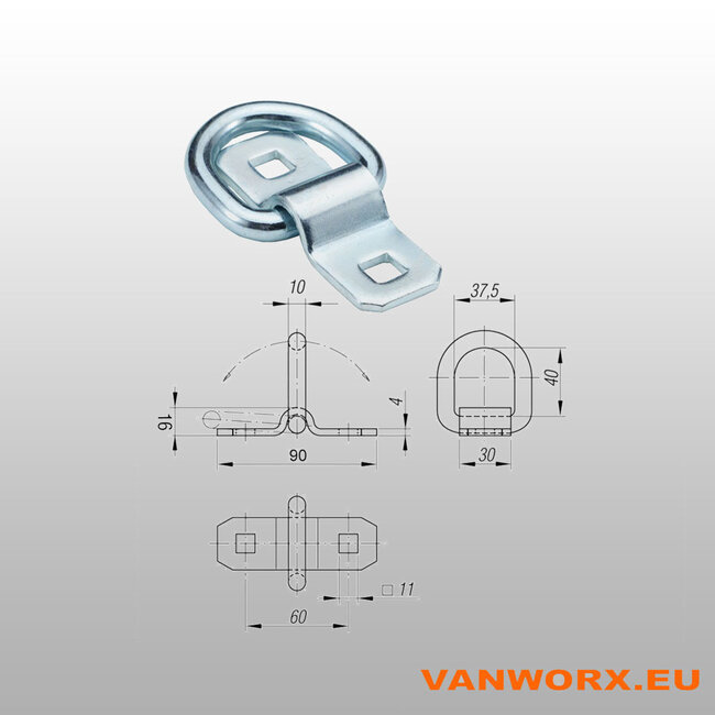 Sjorogen dubbel vierkant gat