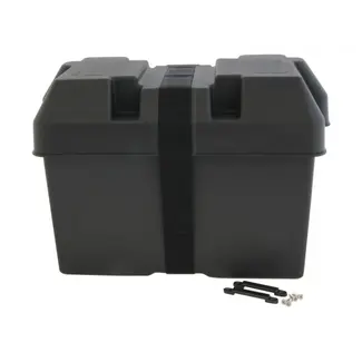 Battery box with safety strap