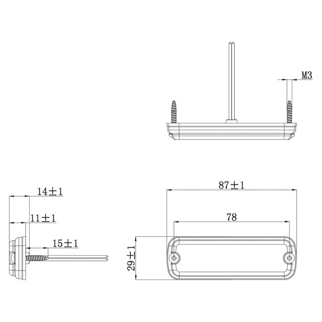 LED R10 Flitser 4-LED wit 12-24v 200cm kabel