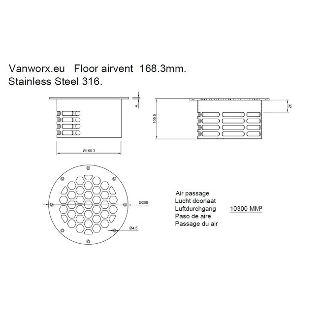Robuste Edelstahl Bodenentlüftung Ø 168,3 mm - Optimale Luftzirkulation für Transporter