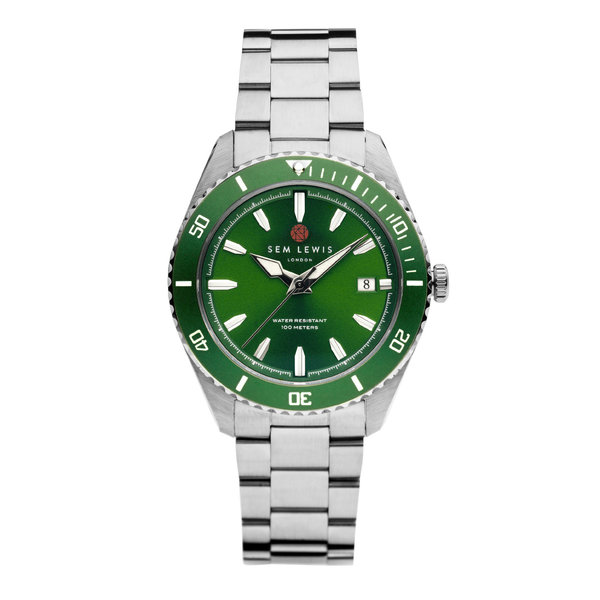 Sem Lewis Lundy Island Diver Uhr silberfarben und grün