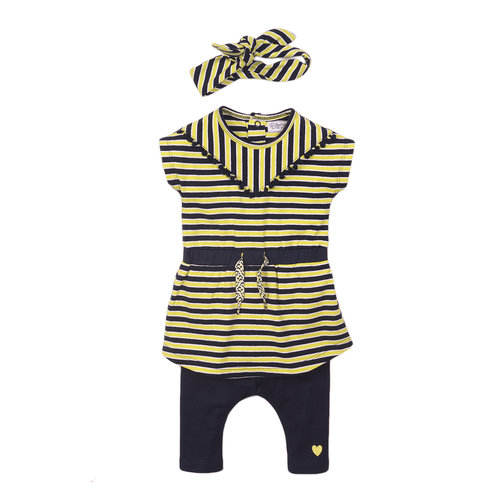 Dirkje Dirkje baby meisjes setje met haarstrik Stripe Navy Yellow Dirkje Dirkje baby meisjes setje met haarstrik Stripe Navy Yellow
