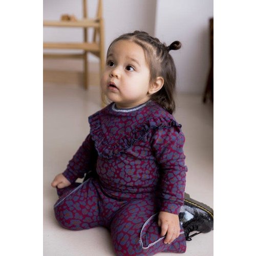 Dirkje Dirkje baby meisjes sweater met rouches Burgundy aop