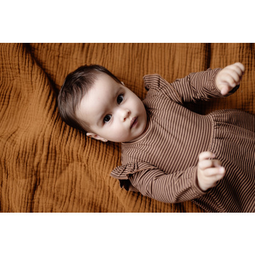 LEVV Levv newborn baby meisjes jurk Candis aop Brown Dusty Stripe