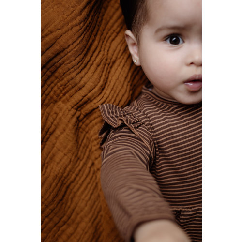 LEVV Levv newborn baby meisjes jurk Candis aop Brown Dusty Stripe