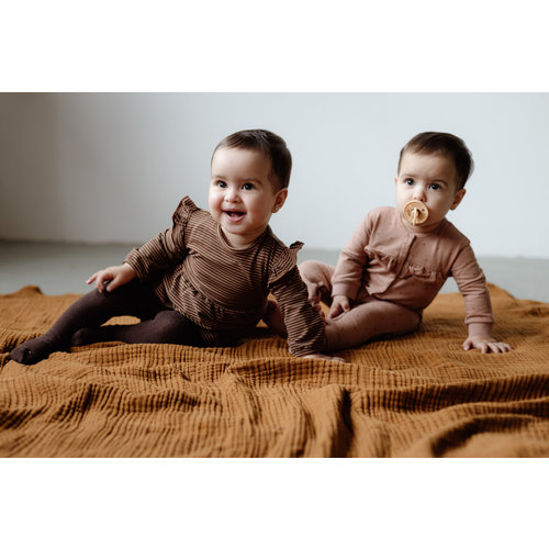 LEVV Levv newborn baby meisjes jurk Candis aop Brown Dusty Stripe