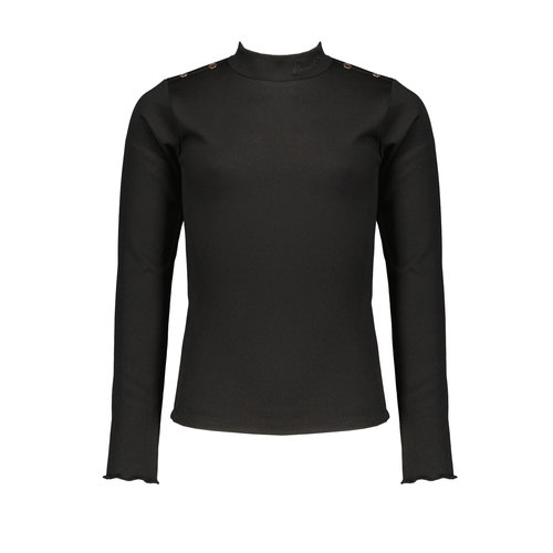 NoBell NoBell meiden rib shirt Kimmy met oogjes op de schouders Jet Black