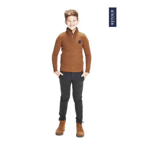 RETOUR Retour jongens gebreiden sweater met rits Alex Camel