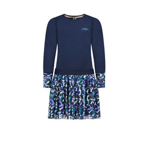 B.Nosy B.Nosy meisjes jurk Charming met aop op de rok en uiteinde mouwen Navy