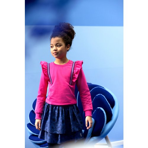 B.Nosy B.Nosy meisjes sweater met ruches en tape Beetroot Pink