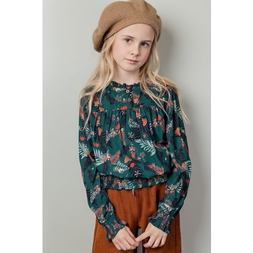 NoNo NoNo meisjes blouse Tessa aop Forest Winter Smaragd