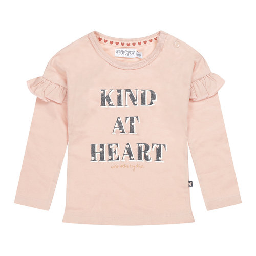 Dirkje Dirkje baby meisjes shirt met ruches Kind at Heart Dusty Pink