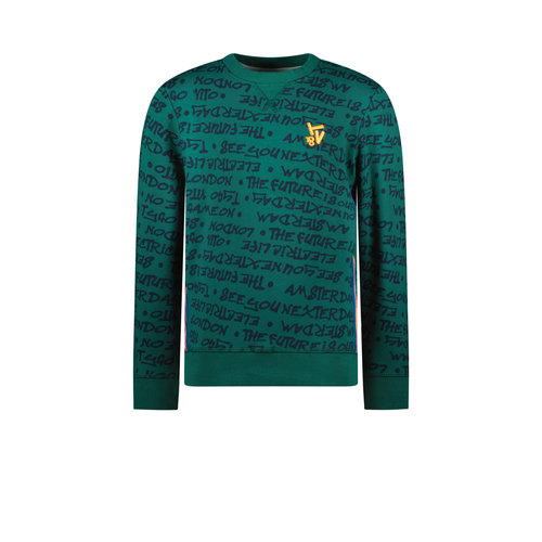 TYGO & vito TYGO & vito jongens sweater met bies en aop Storm Green