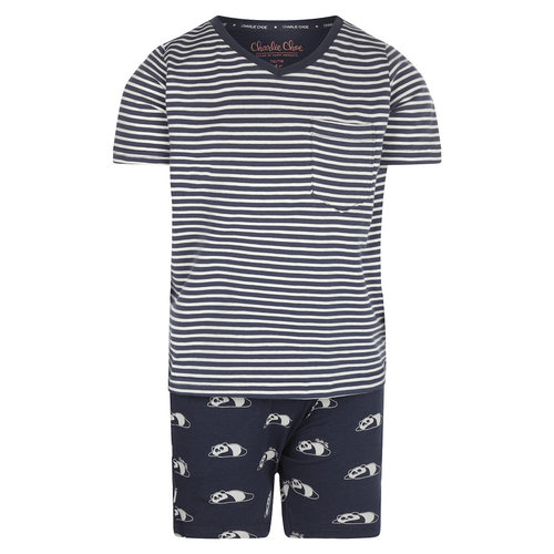 Charlie Choe Charlie Choe jongens pyjama Stripes and Panda's Indigo Charlie Choe Charlie Choe jongens pyjama Stripes and Panda's Indigo