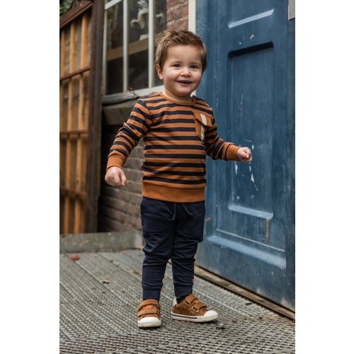 Quapi Quapi baby jongens sweater Sergio aop Camel Dark Stripe