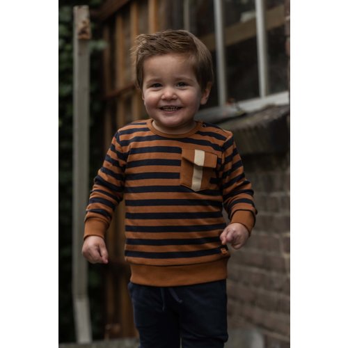 Quapi Quapi baby jongens sweater Sergio aop Camel Dark Stripe