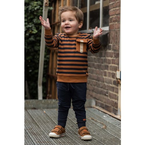 Quapi Quapi baby jongens sweater Sergio aop Camel Dark Stripe