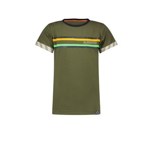 B.Nosy B.Nosy jongens t-shirt met strook met strepen op de borst Army Green