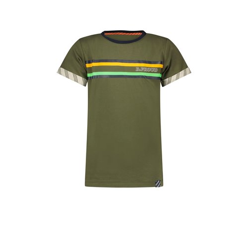 B.Nosy B.Nosy jongens t-shirt met strook met strepen op de borst Army Green