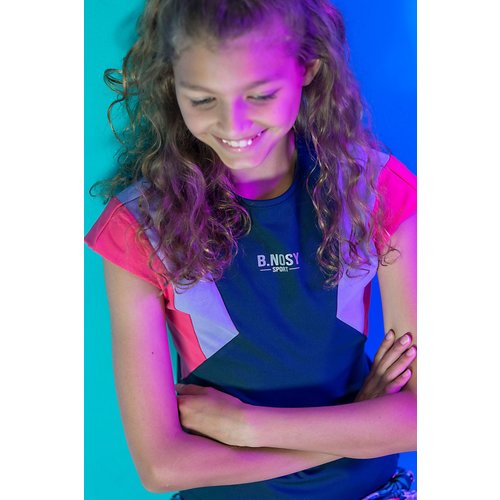 B.Nosy B.Nosy meisjes t-shirt gekleurde mouwen B.Active Sporty Navy