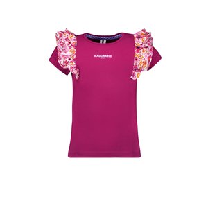 B.Nosy B.Nosy meisjes t-shirt met contrast ruches Festival Fuchsia