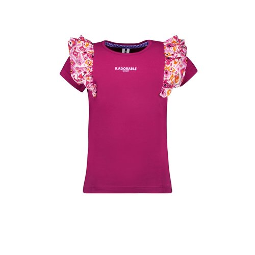 B.Nosy B.Nosy meisjes t-shirt met contrast ruches Festival Fuchsia