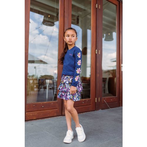 B.Nosy B.Nosy meisjes sweater met paillet bloemen Lake Blue