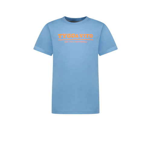 TYGO & vito TYGO & vito jongens basic t-shirt met tekstlogo Bright Blue TYGO & vito TYGO & vito jongens basic t-shirt met tekstlogo Bright Blue
