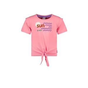 B.Nosy B.Nosy meisjes t-shirt met knoop Sun Geranium Pink