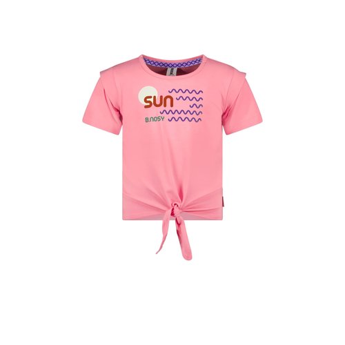 B.Nosy B.Nosy meisjes t-shirt met knoop Sun Geranium Pink