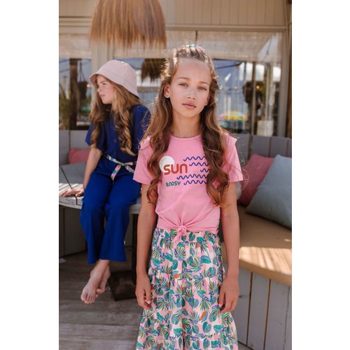 B.Nosy B.Nosy meisjes t-shirt met knoop Sun Geranium Pink