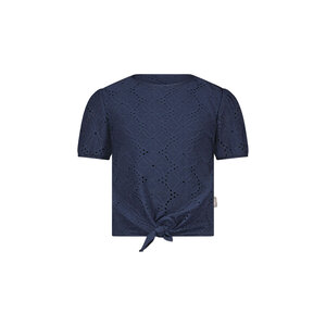 B.Nosy B.Nosy meisjes t-shirt met knoop en pofmouwen Navy