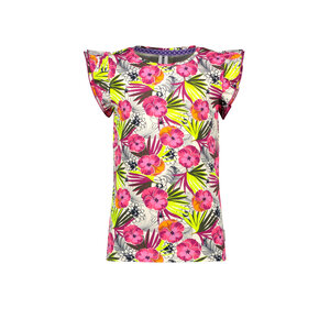 B.Nosy B.Nosy meisjes t-shirt met ruches aop Flowers Dazzling