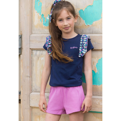 B.Nosy B.Nosy meisjes t-shirt met ruches op de schouders Navy