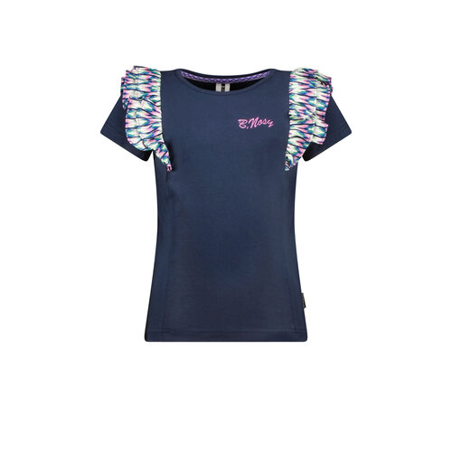 B.Nosy B.Nosy meisjes t-shirt met ruches op de schouders Navy