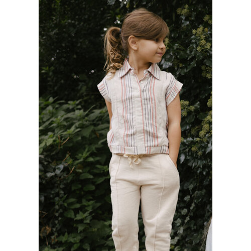 Quapi Levv meisjes mouwloze blouse Miep aop Taupe Stripe