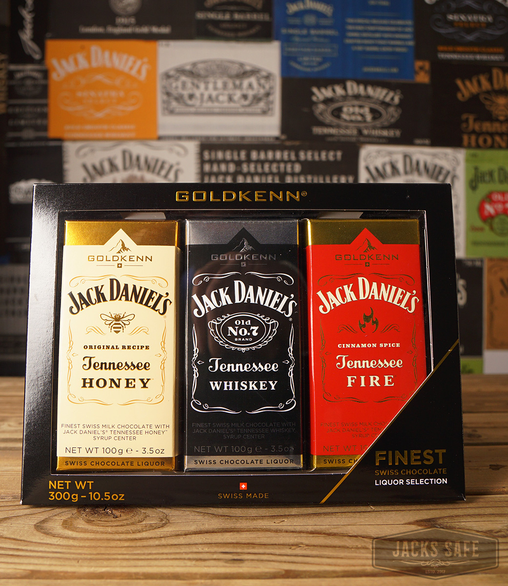 JACK DANIEL'S  - Chocolate / Sweets - GOLDKENN GIFTPACK - 3 X 100 GRAM - OLD NR 7/HONEY/FIRE SYRUP CENTRE - NEW