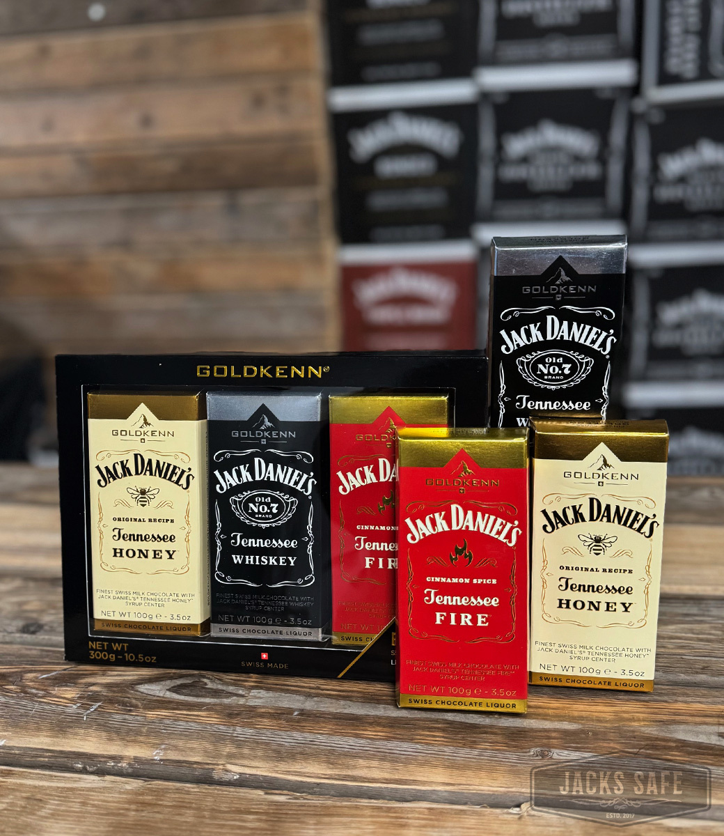 JACK DANIEL'S  - Chocolate / Sweets - GOLDKENN GIFTPACK - 3 X 100 GRAM - OLD NR 7/HONEY/FIRE SYRUP CENTRE - NEW